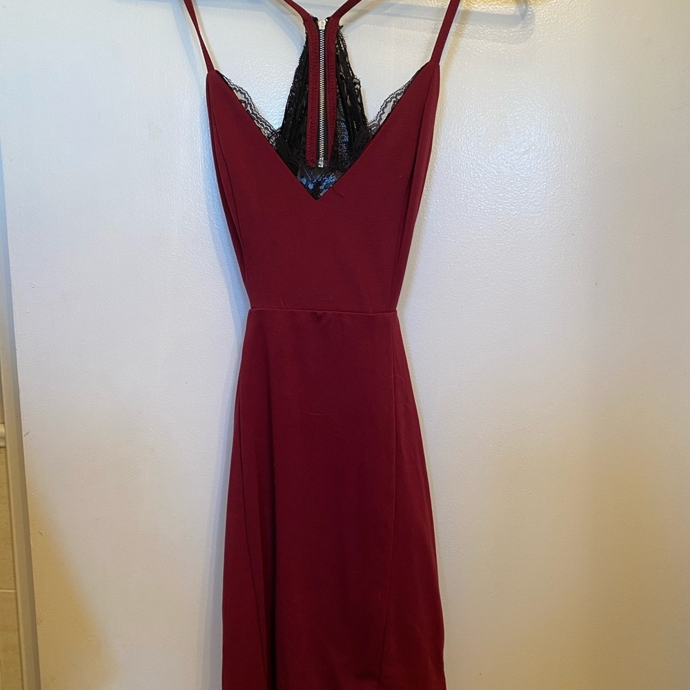 Burgundy lace back mini dress